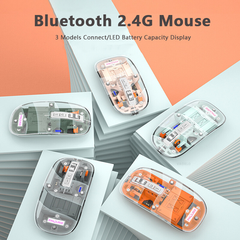 Vaorlo 2.4G chuột không dây bluetooth có thể điều chỉnh DPI LED Pin Hiển Thị Loại C Nhanh Chóng Sạc Câm Nút Chuột RGB trong suốt sành điệu 3 Mô Hình Kết Nối Cho Cửa Sổ trò chơi máy tính văn phòng