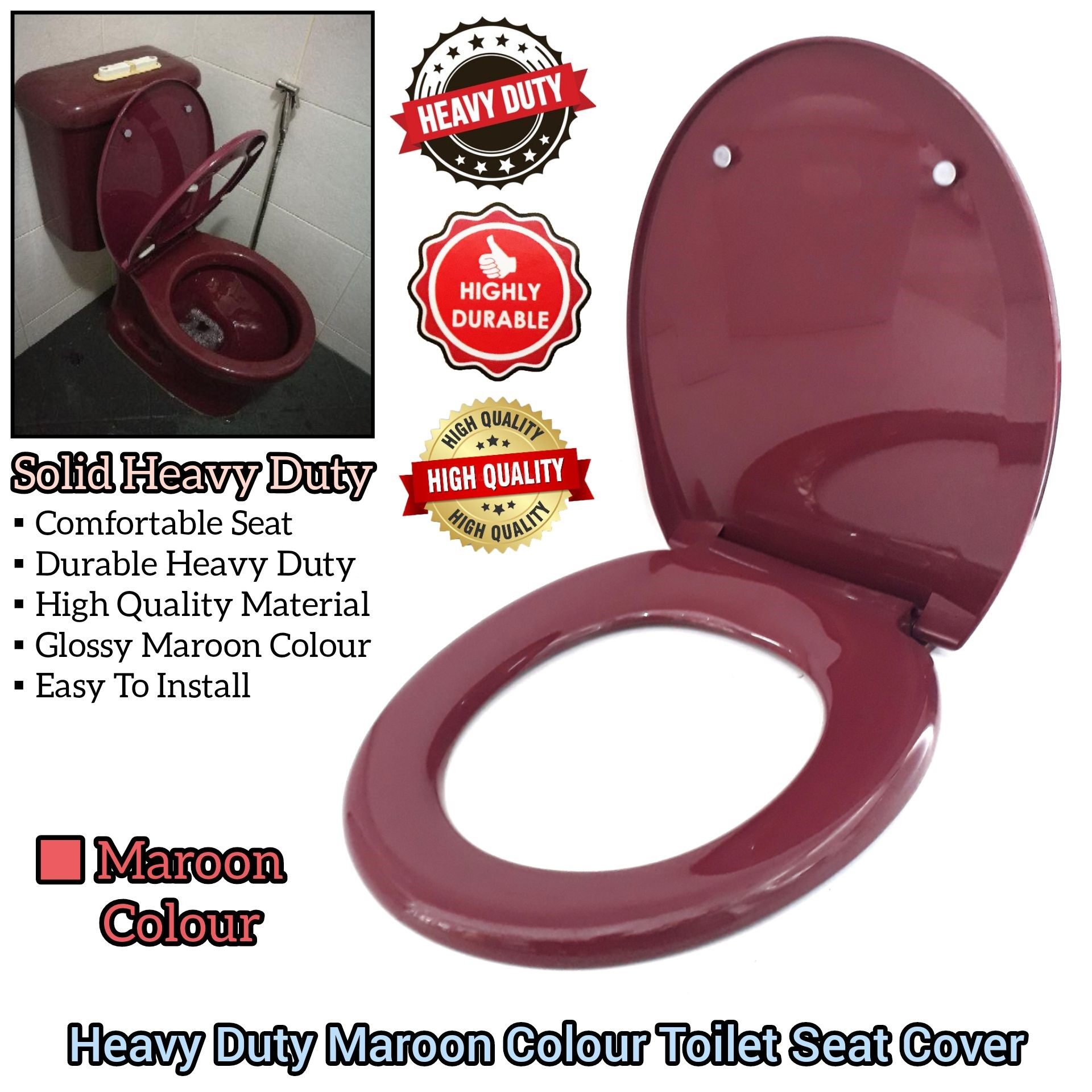 Heavy Duty Solid Maroon Red Color Toilet Seat Cover In Bathroom Toilet ...