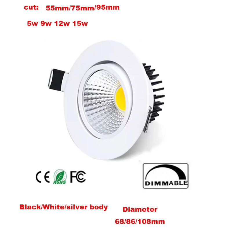 Dimmable 220v 5w 9w 18w cob downlight led recessed ceiling lamp spot light for home lighting