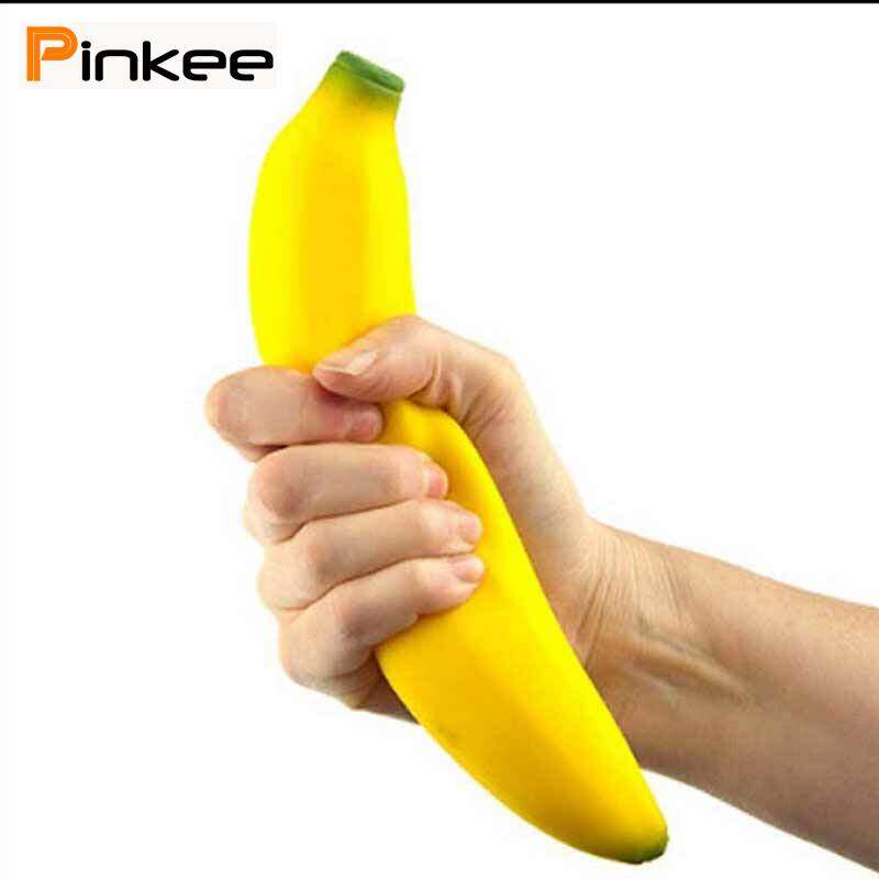 Pinkee 18 เซนติเมตรจัมโบ้ S quishy กล้วยสายรัดตกแต่งอาหารปลอมของเล่นของสะสม