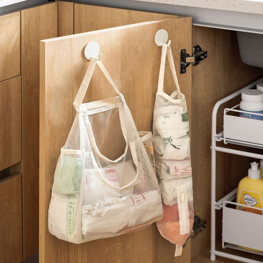 Multi-Functional Wall Hanging Fruit And Vegetable Hanging Bag Portable Ginger And Garlic Hollow Net Bag Breathable Storage Bag
