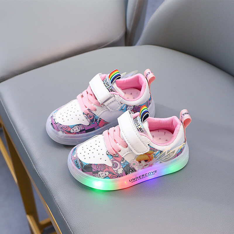 New Leather Little Girl Princess LED Light Children's Casual Sports Shoes Trend