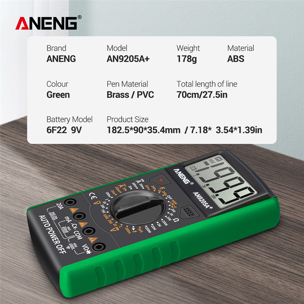 ANENG AN9205A+ LCD Display 1999 Counts Digital Multimeter Portable Voltmeter 180x90x35mm
