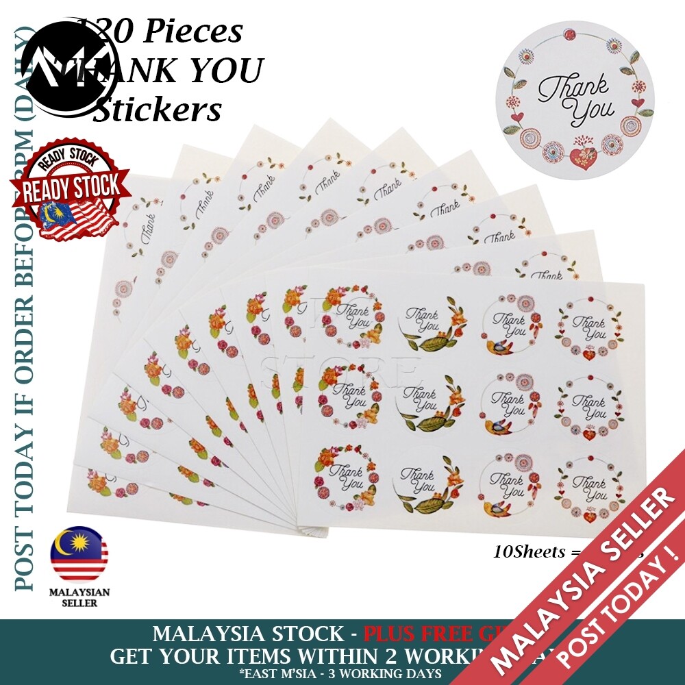 120 Pcs Thank You Flower Design Sticker Labels Food Gift Stickers For Wedding Seals Kertas Pelekat Terima Kasih Lazada