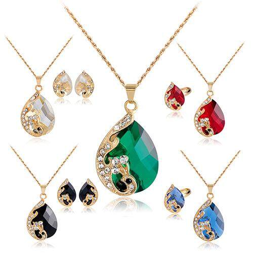Vòng Cổ Mặt Dây Chuyền Kim Cương Giả Sóng Hấp Dẫn Cho Nữ Bông Tai Nhẫn Bộ Trang Sức Tiệc Cưới
