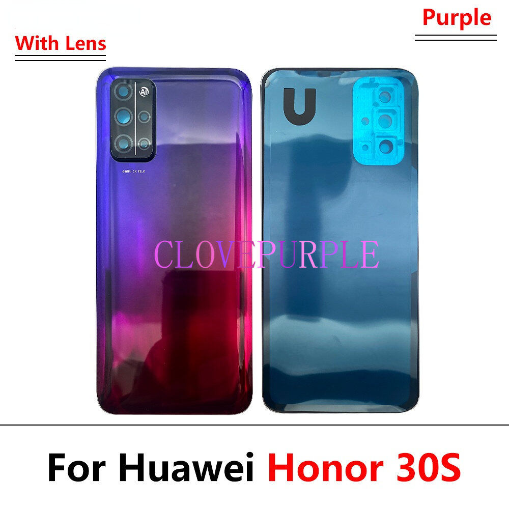 1pcs new rear back cover glass rear door housing with camera lens + logo replacement parts for huawei honor 30 30s 30 pro