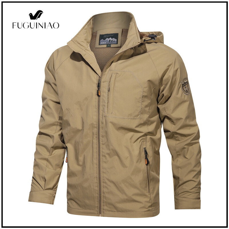 Fuguiniao Men's sports hooded jacket outdoor suit jacket windproof, waterproof jackets coat