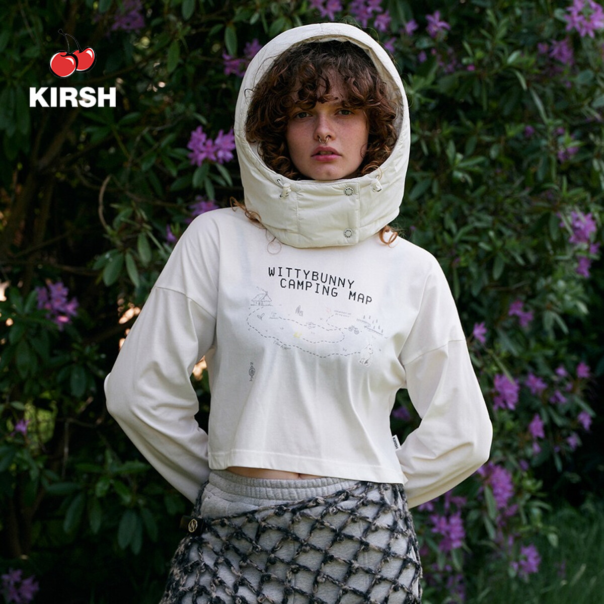 ★23FW新作★KIRSH★WITTY BUNNY CAMPING GRAPHIC CROP T-SHIRT WITTY BUNNY CAMPING GRAPHIC CROP T-SHIRT [LIGHT LAVENDER