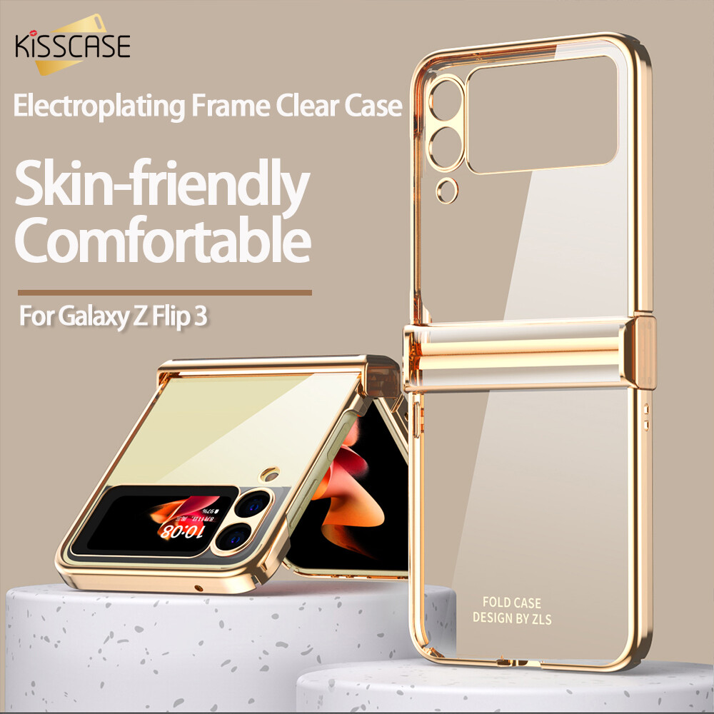 KISSCASE For Galaxy Z Flip 4 Flip3 Luxury Electroplating Frame Transparent Shell Skin-friendly Protective Shell Case All-inclusive Hard PC Cover for Samsung Z Flip 4 5G Z Flip 3 5G
