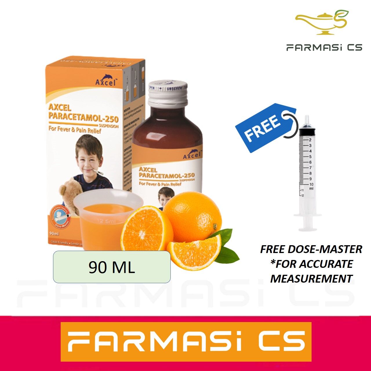 Axcel Paracetamol250 Suspension 90ml EXP08/2025 [ orange 250mg syrup