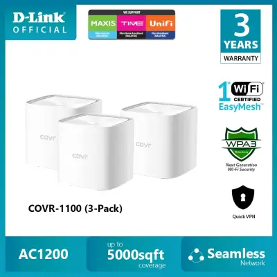 D-Link COVR-1100 (3 PACK) AC1200 Wireless MU-MIMO Dual Band Gigabit Whole Home Mesh Wi-Fi System AP Mode/Wireless Router with WiFi Certified EasyMesh and WPA3