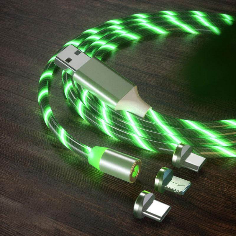 【3 IN 1】1/2M LED Magnetic Magic Flowing 2.4A Fast Charging Glow in Dark Micro USB Type-C Lightning for iPhone Samsung Xiaomi OPPO VIVO Huawei...