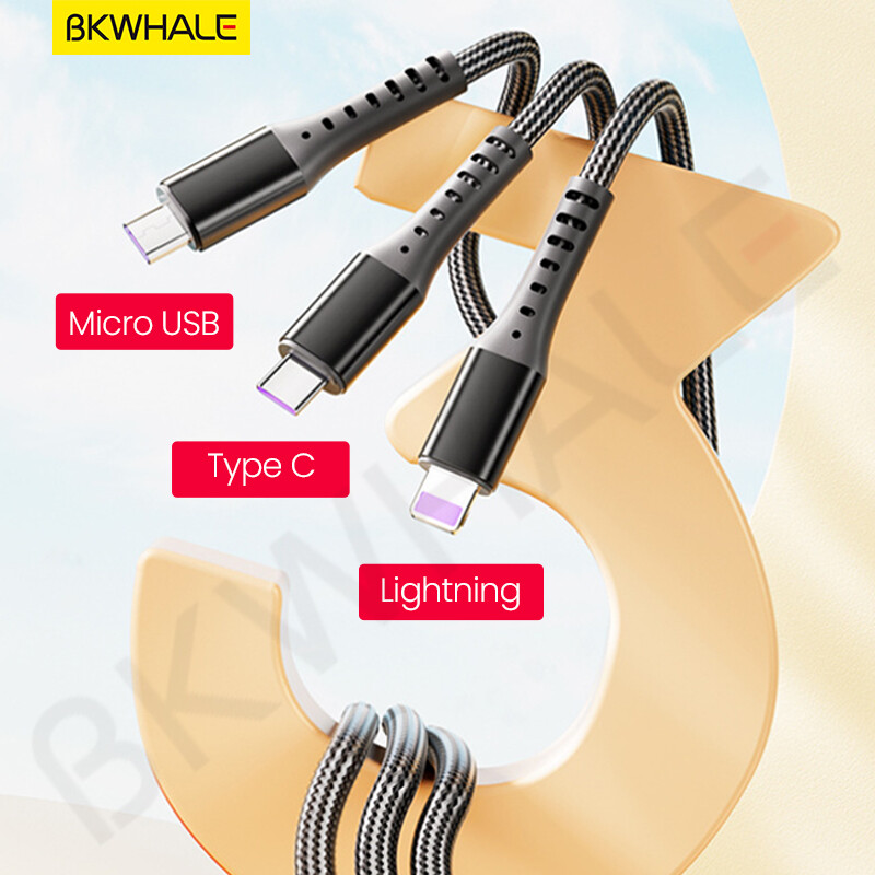 BKWHALE 66W Super Charge Data Cables 5A Fast Charging Cable Micro USB / Type-C / iOS 3 in 1 Cables
