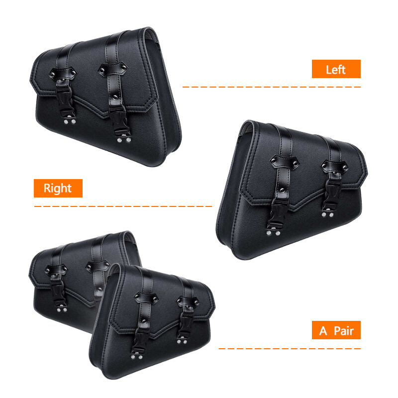 A Pair Left &Right Side Universal Motorcycle Saddle Bag Black PU Leather Motorcycle Saddlebags Side Bag Saddle Bag Pouch Black