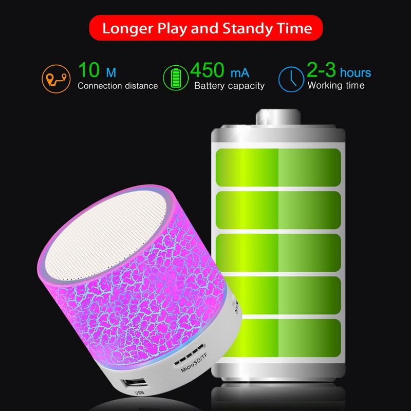 VAORLO Portable S10 Cracks Mini Bluetooth Wireless Speaker With LED Lights Support USB / TF / BLUETOOTH