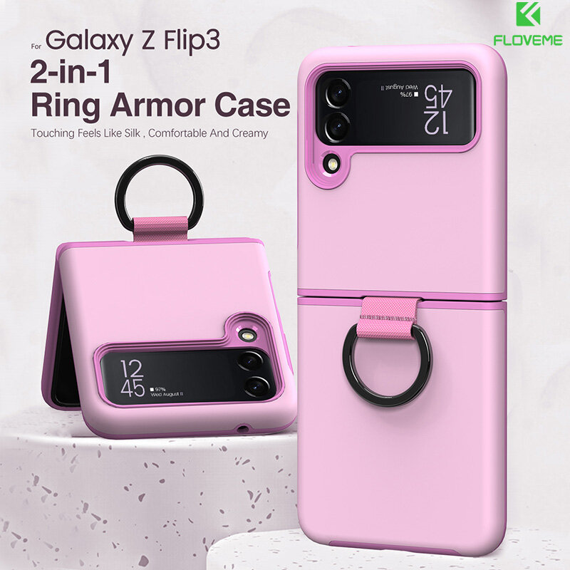FLOVEME For Samsung Galaxy Z Flip 3 5G Case Luxury 2 in 1 Ring Armor Cover For Samsung Z Flip 3 5G Case Coque