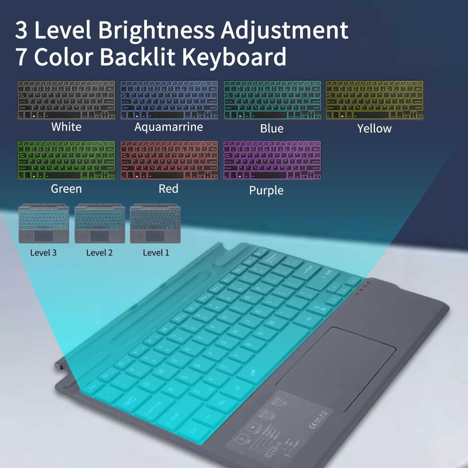 MD Surface Pro 8 /Surface Pro 9/Surface Pro x, bluetooth Bàn phím không dây với Trackpad Backlit Bàn phím từ tính, Tương thích với Microsoft Surface Pro Surface Pro x, với bề mặt bút/Surface Pro