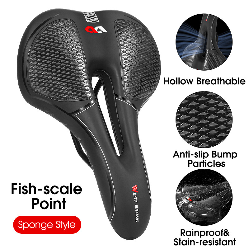 WEST BIKING Silicone Bicycle Saddle MTB Mountain Bike Seat PU Leather Silica Gel Filled Cycling Cushion Comfortable Shockproof Bike Accessories Bike Saddle