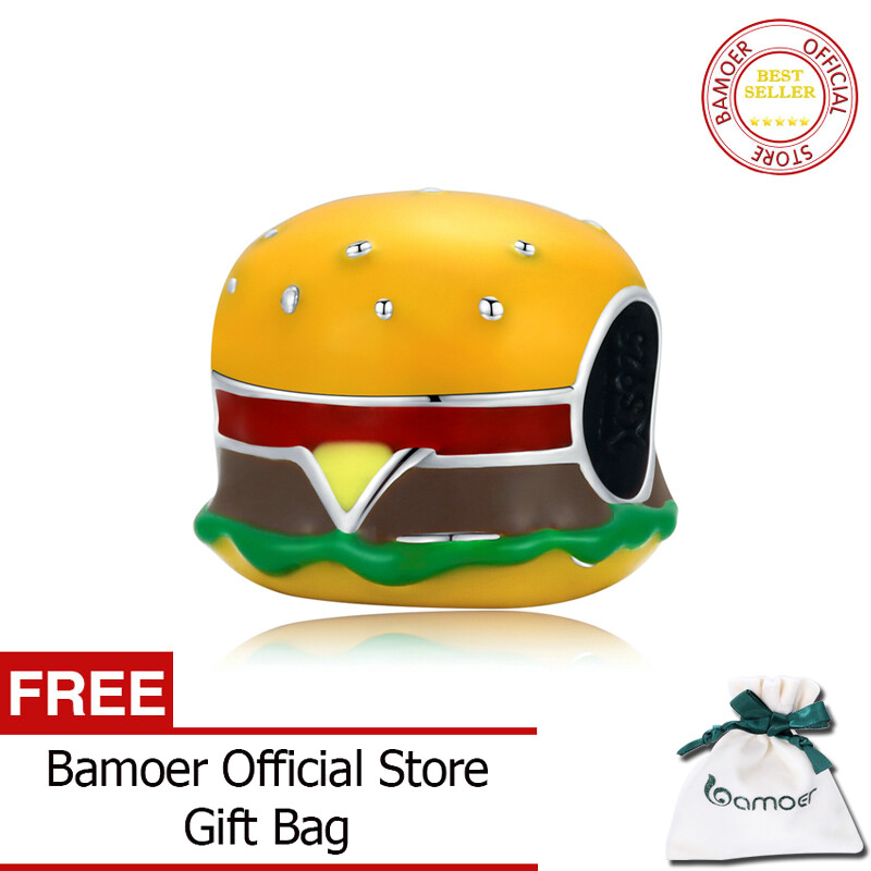 BAMOER 925 Sterling Silver Charm Sandwich Hamburger Cheese Pizza Bead Pendant Fit Original Bracelet Necklace For Women Jewelry SCC2013