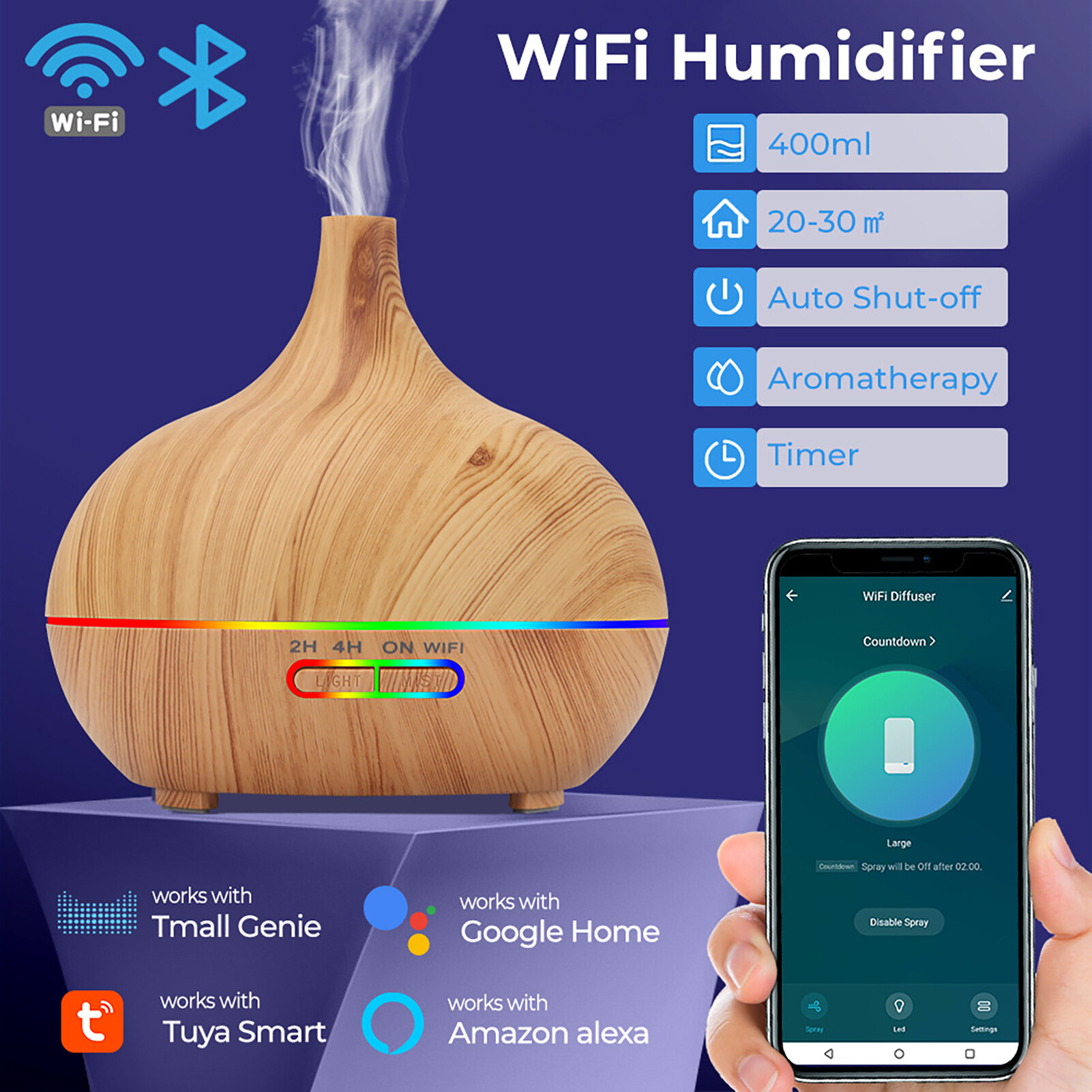 Aromatherapy and Home Fragrance 1 Set 400ML Essential Oil Diffuser Floor Standing Remote Control Voice-Control WIFI Smart Air Purifier for Office