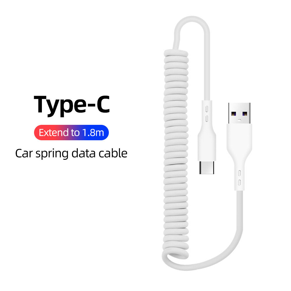 Fonken 66W 6A Car Spring Type C Data Cable for Huawei Mate 40 Pro Super Fast Charging Type-C Charge Cable For Phone