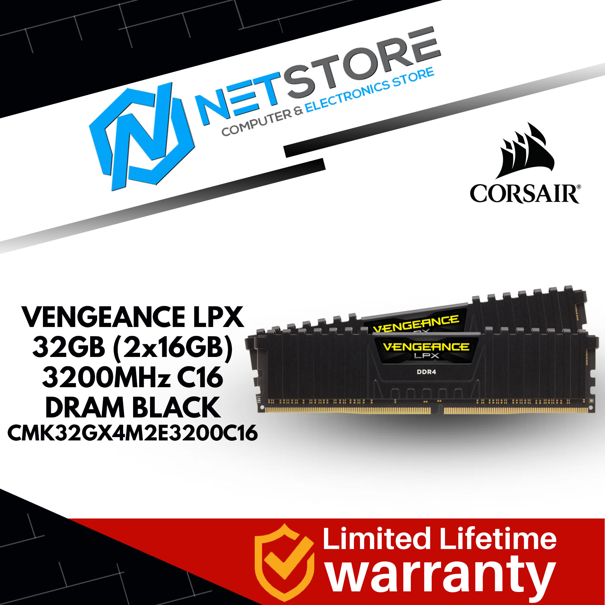 CORSAIR VENGEANCE LPX 32GB (2x16GB) DDR4 DRAM 3200MHz C16 MEMORY KIT ...
