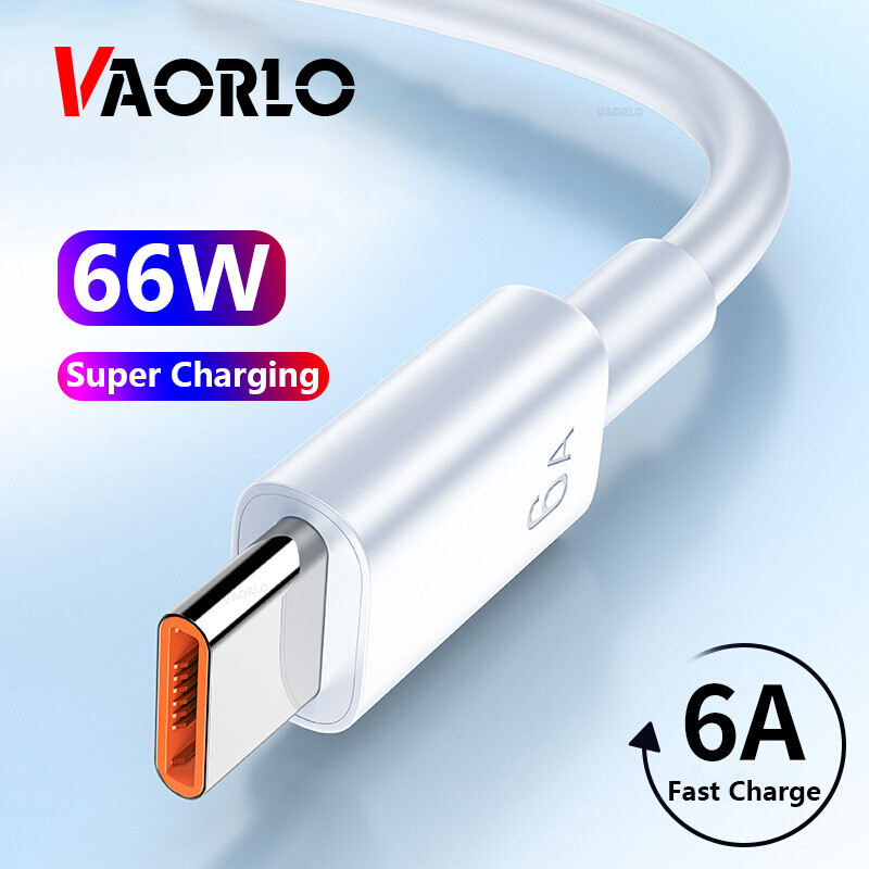 Vaorlo 66w type c cable fast charging cable 6a super charge charger cord for huawei xiaomi usb cable for infinix data cable