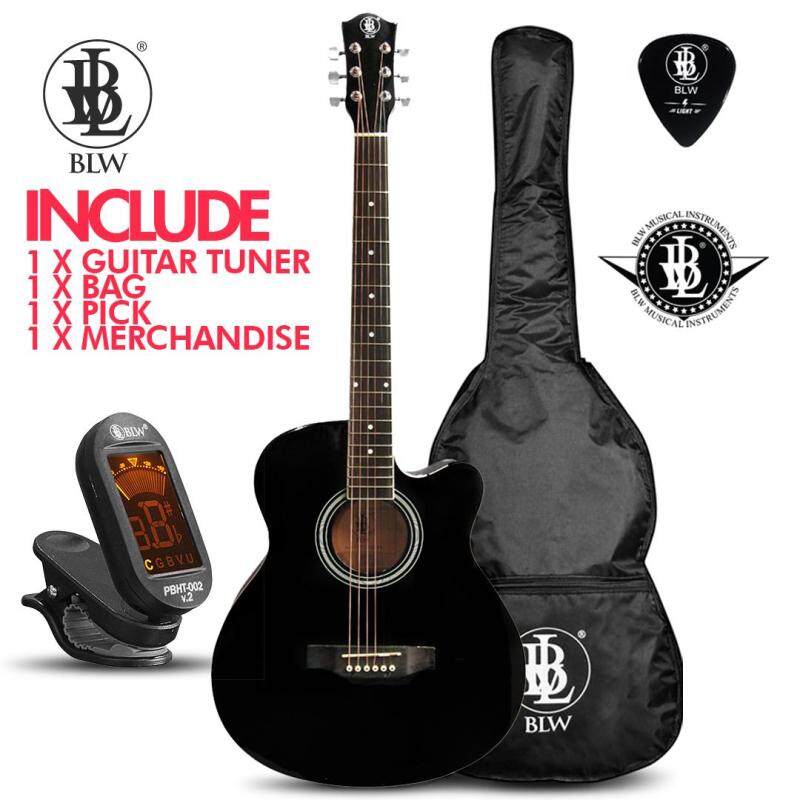 BLW 40 Inch Standard Orchestra Acoustic Guitar for Beginners SO400 Comes with Bag, Digital Chromatic Tuner T-002, Pick and Merchandise Sticker (Black) Malaysia