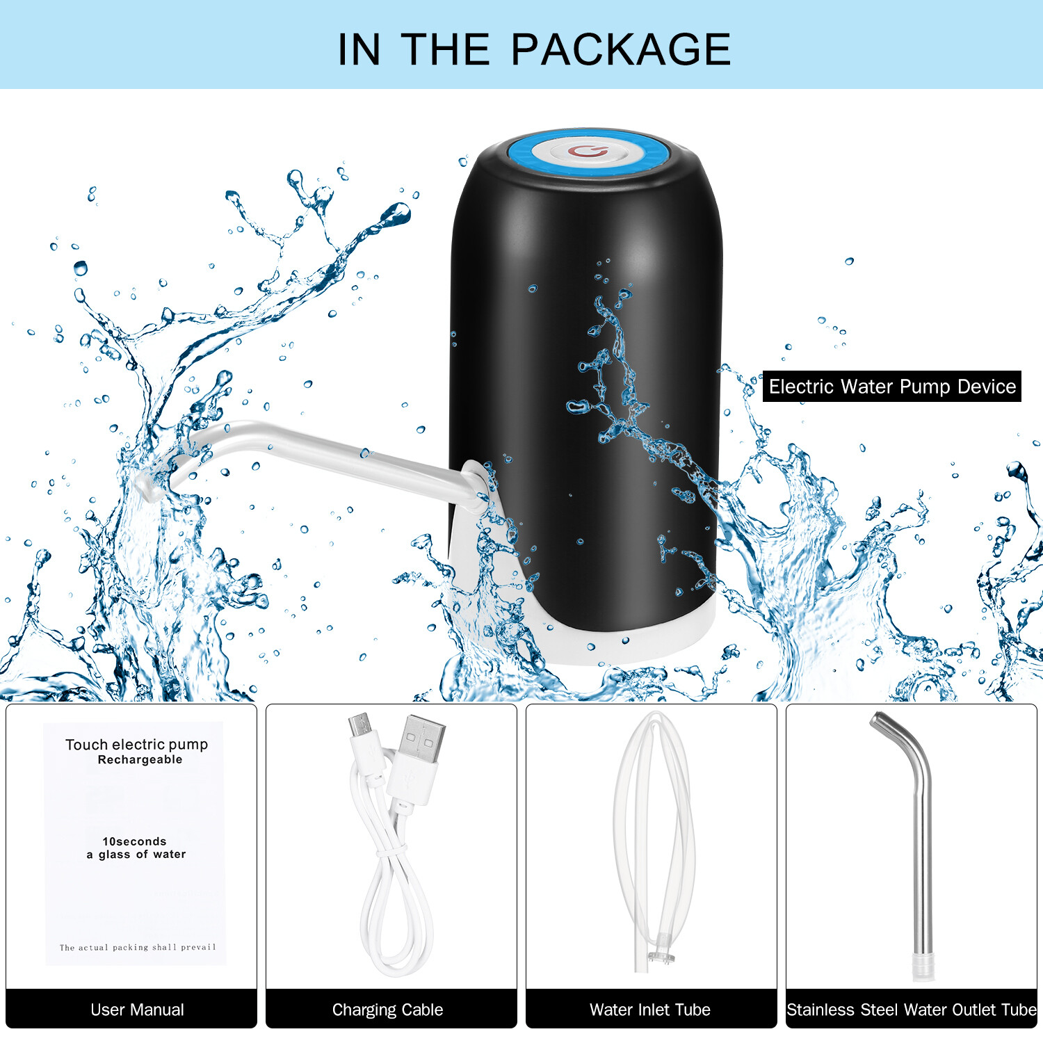 Smart Sensor Electric Drinking Water Pump Portable USB Rechargeable Automatic Water Dispenser Intelligent Water-suction Device with Indicator Light for Home Office Camping