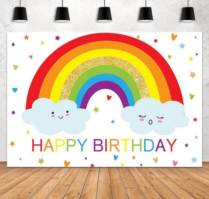 Rainbow Birthday Backdrop Party Decoration for Girl Princess Colorful ...