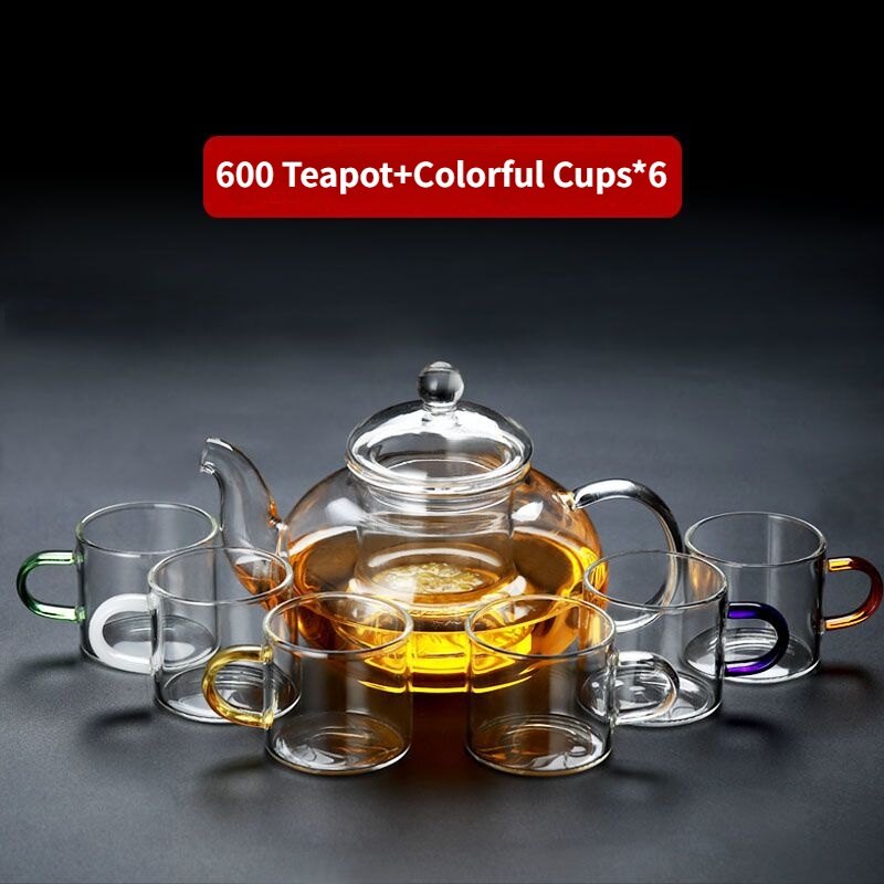 Glass Teacup + Cup Holder Set Kung Fu Tea Set Heat-resistant Thickened Transparent Drinking Cup Tea Pots 6 Cup + Holders Tea Sets