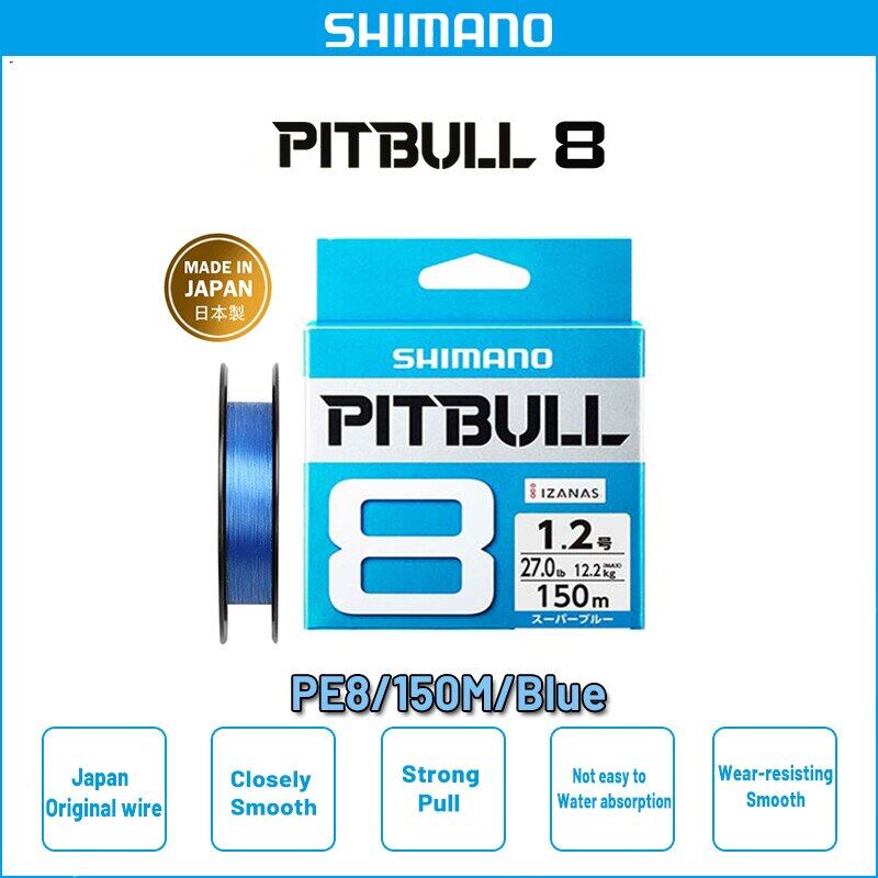 Original shimano pitbull x8 braided fishing line pe 150m 200m green blue made in japan