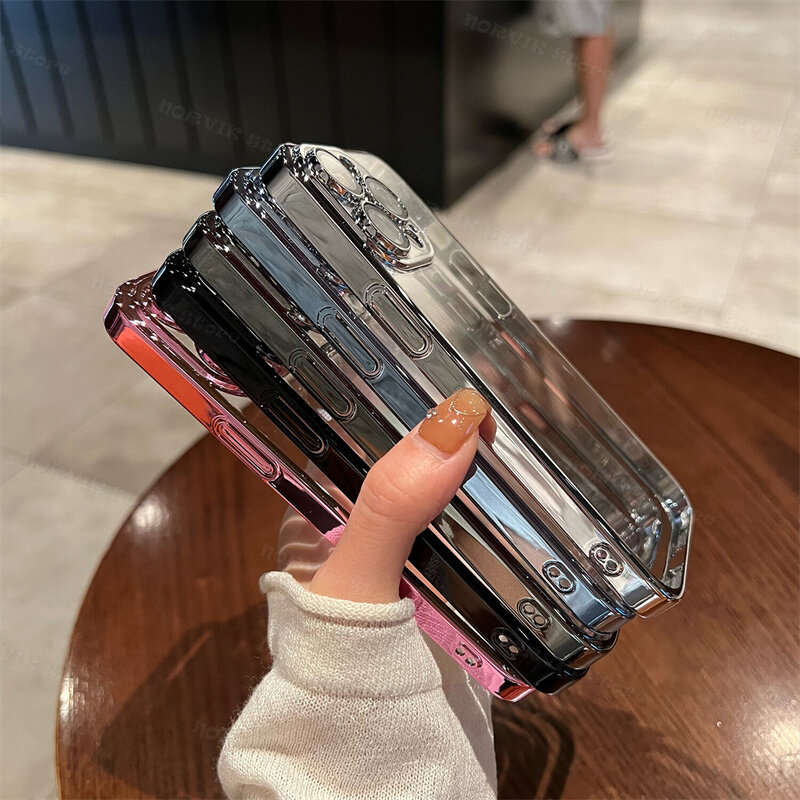 Ốp cho iPhone 15 14 13 12 11 Pro Max x XS 7 8 Plus Vỏ điện thoại dễ thương sang trọng Trong Suốt Mềm điện thoại trong suốt Ốp khung viền mạ điện thời trang vỏ lưng chống sốc