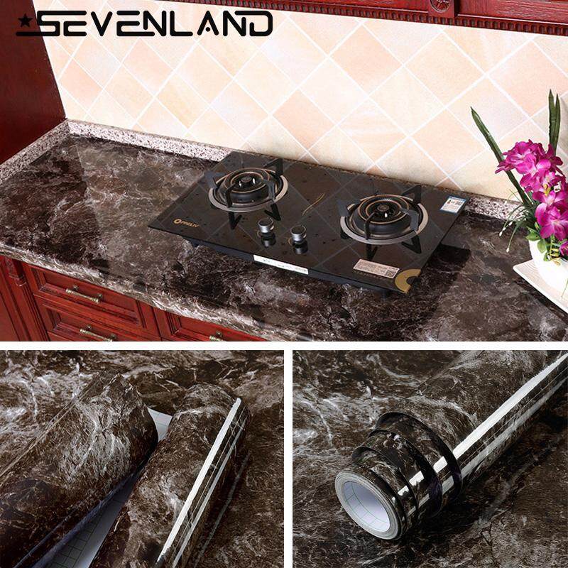 3Mx60cm Marble Pattern Kitchen Cupboard Cabinet Self adhesive Wallpaper Waterproof PVC Furniture Renovation-Coffee