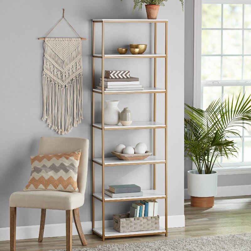 Mainstays 6-Shelf Metal Frame Bookcase, Rustic shops Brown