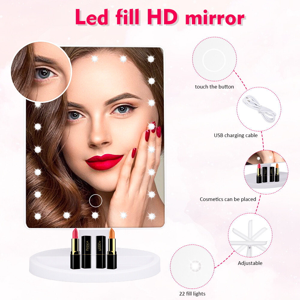 DECINIEE Vanity Lighted Makeup Mirror with 10X Magnifying Mirror 22 LED Lighted Mirror Touch Screen 180 Degree Rotation Cosmetic Mirror