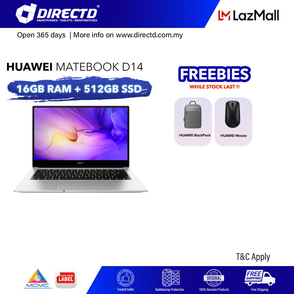[NEW MODEL] HUAWEI Matebook D14 2021 (Intel i510210U 10th Gen 8GB RAM + 512GB PCIe SSD) 2