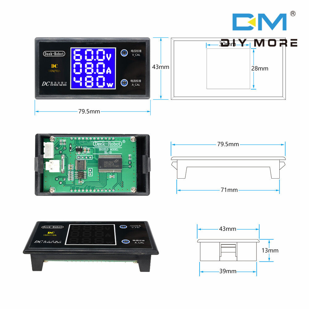 DIYMORE DC 100V 10A 1000W LCD Digital Voltmeter Ammeter Voltage Current Volt Power Meter Volt Detector Tester Monitor 12V 24V 36V
