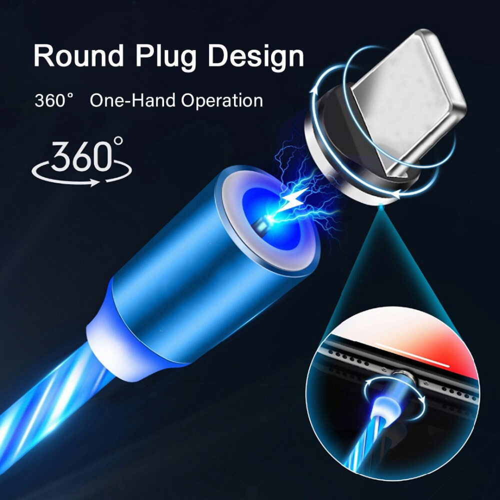 VAORLO【 3 Trong 1 】LED Từ Nhanh Chóng Sạc Cáp 2.4A Chảy Luminous Charge Cable Micro USB Type-C IOS Sét Cho iPhone Samaung Huawei Xiaomi OPPO VIVO Sạc Phổ 【High Quality】