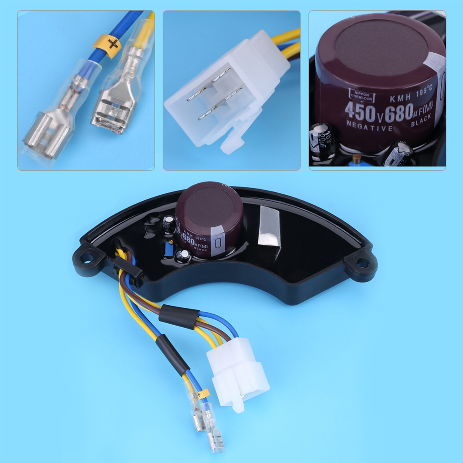 Automatic Voltage Regulator AVR 450V 680UF Generator AVR Generator Volt Regulator Rectifier for 6.5KW 7KW 8.5KW 2-Phase 6-Wire Petrol Generator