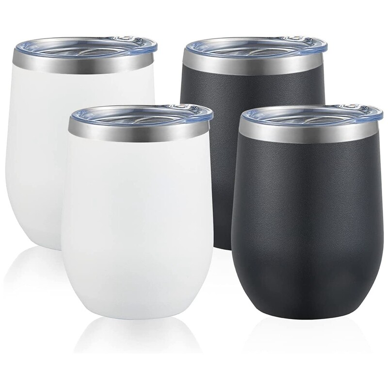 12Oz/4 PACK Stainless Steel Wine Tumbler Glasses with Lid, Double Wall