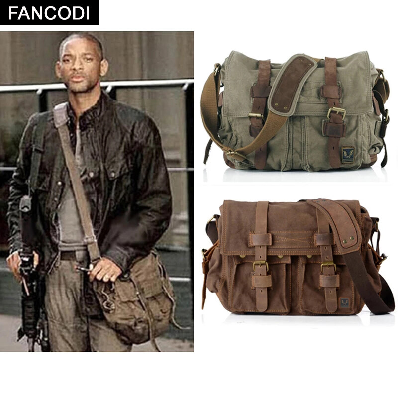 FANCODI I AM LEGEND Will Smith military Canvas Genuine leather