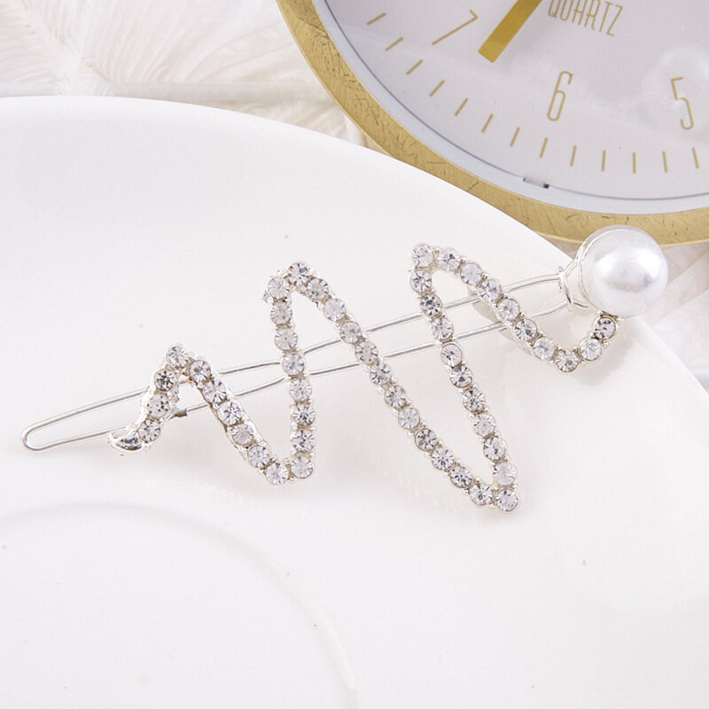 Geometric Snake Wave Style Metal Women Hairpins Elegant Rhinestone Pearl Barrettes Girls Hair Clips Female Hair Accessories