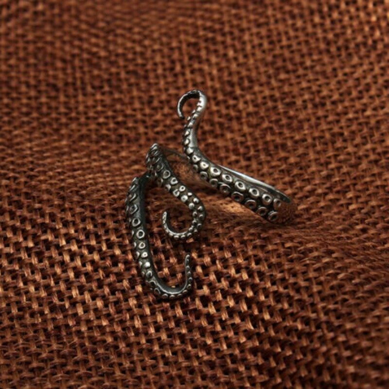 Vintage Titanium Steel Octopus Sea Monster Squid Kraken Punk Antique Ring Retro