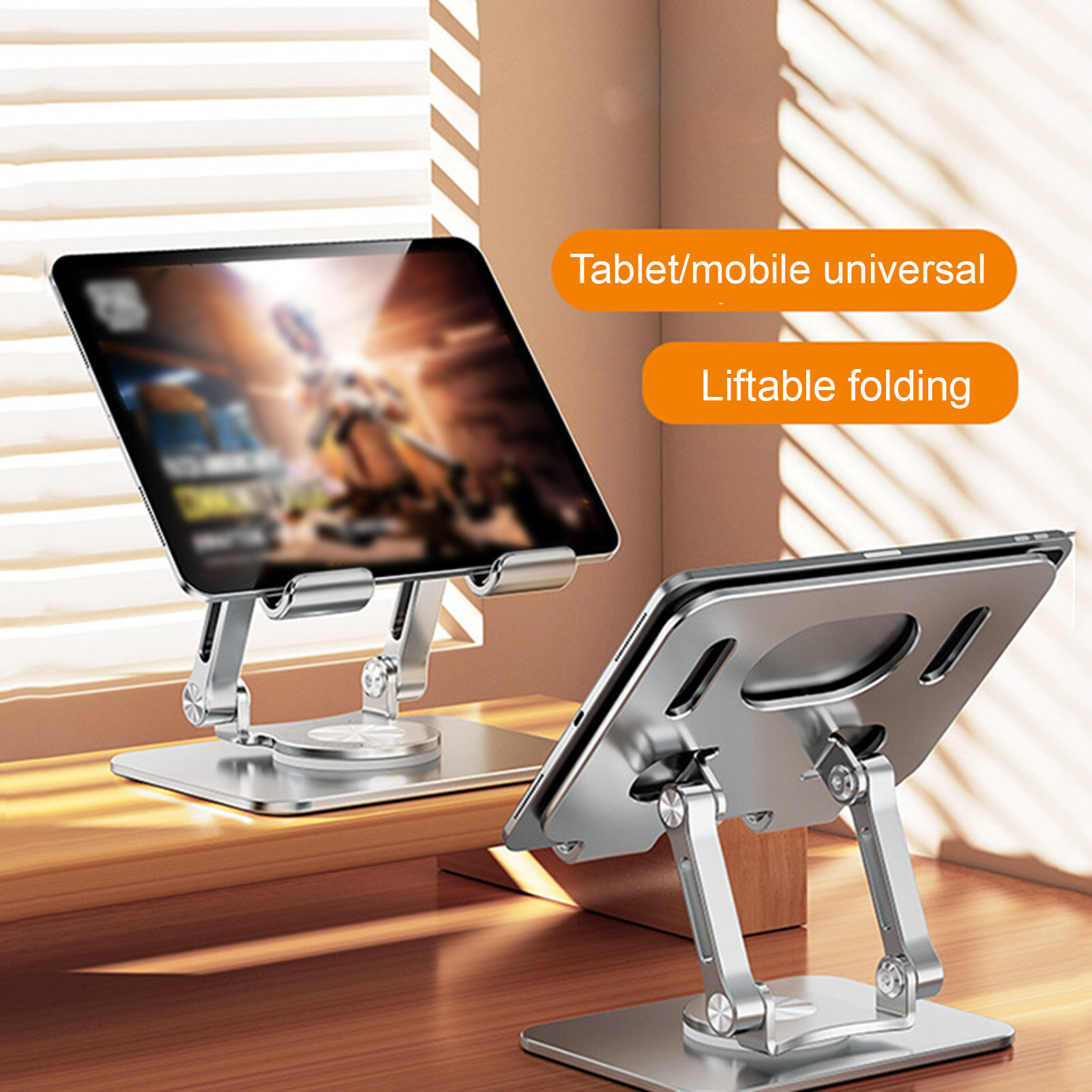 Large Storage Tablet Stand Universal Foldable 360 Degree Rotating Height Adjustable Non-slip Support Portable Tablet Holder Desktop Bracket Home Use Sturdy Tablet Holder