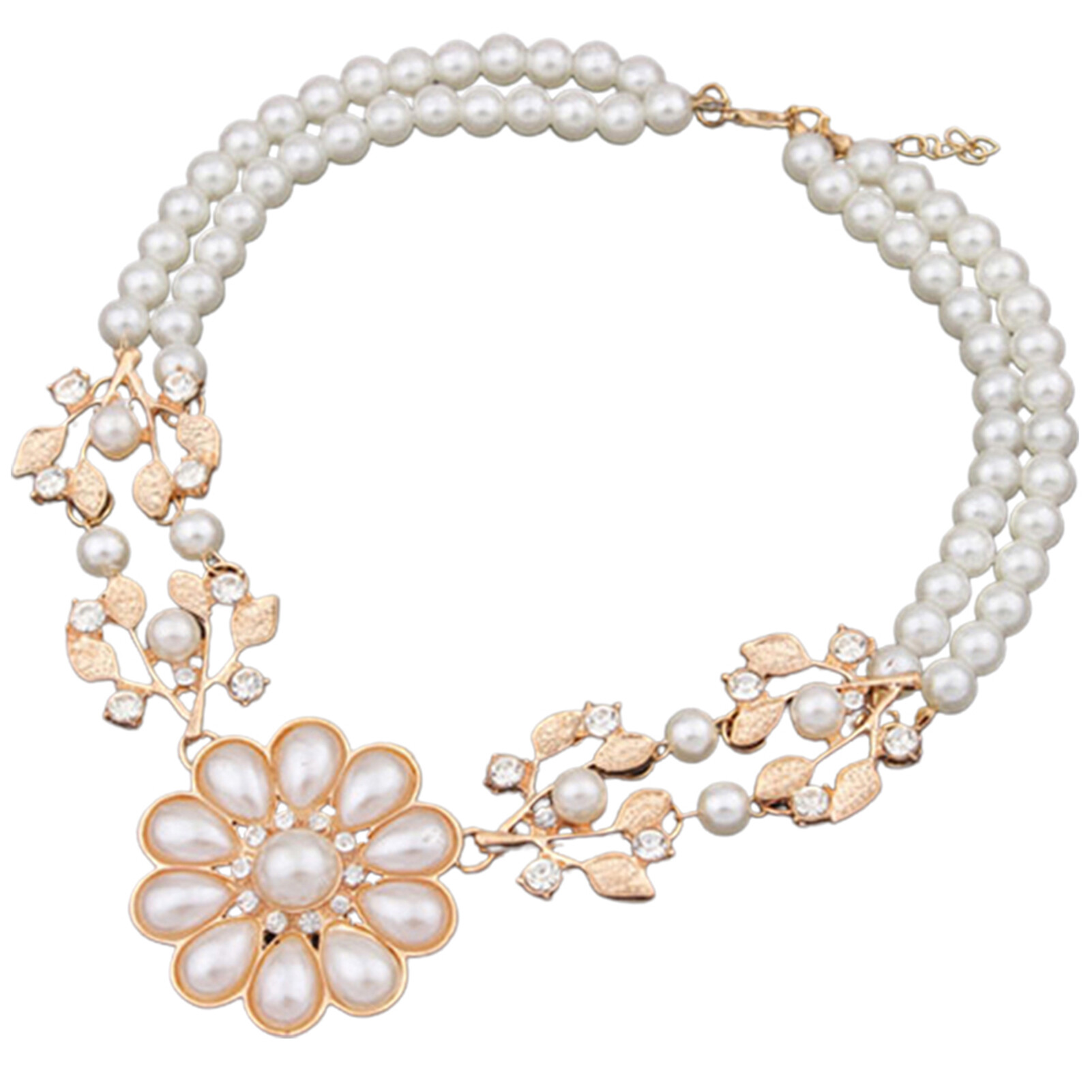 WOCO MALL Double-Layer Flower Pendant Faux Pearl Elegant Chain Necklace for Dating