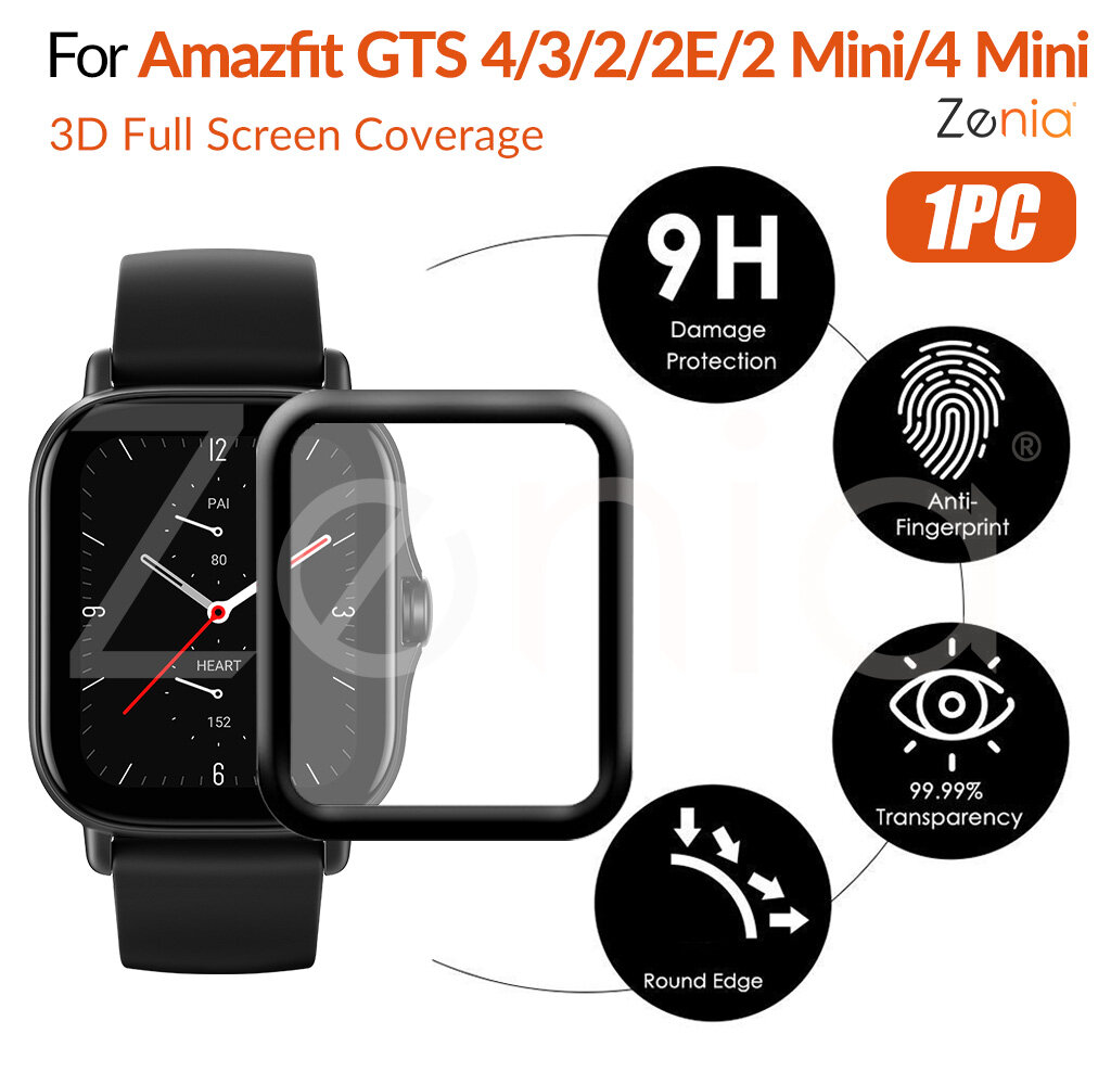 Zenia 1PC 20D HD Full Screen Curved Edge Full Coverage Protector Film For Amazfit GTS 2 3 4 Mini 2E GTS2 GTS2E GTS3 GTS4 Mini Smart Watch HD 9H 3D Protective Glass Explosion-proof Anti Scratch Film