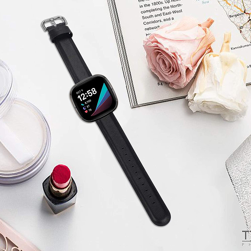 For Fitbit Sense/Sense 2/Versa 3/Versa 4 Leather Straps, Soft Genuine Leather Watch Bands Compatible for Fitbit Sense/Versa 3 Smartwatch Bands