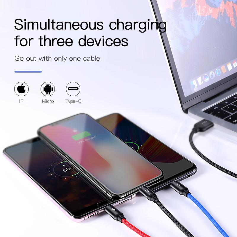 Cáp sạc đa năng Baseus Rapid Series 3 trong 1 cho iPhone/ iPad, Smartphone & Tablet Android (3.5A, 1.2M, Type C/ Micro/ Lightning , Fast charge 3 in 1 Cable)