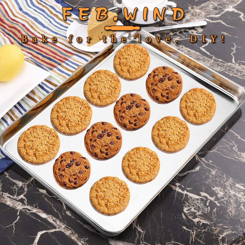 JAREDQ Stainless Steel Rectangular Shape Grill Cookie Baking Bread Cakes Oven Pan Non-stick Tray Plate Oil Control Tray With Grid Rack Kitchen Gadget